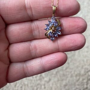 14k gold, tanzanite and diamond Necklace